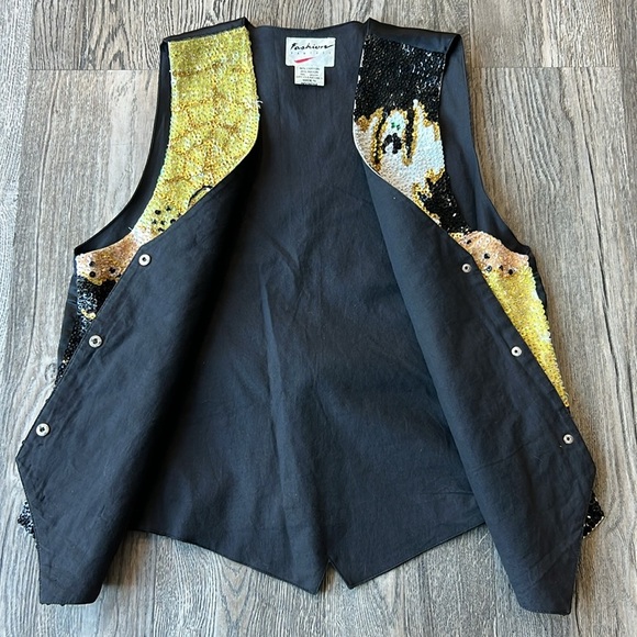 Fashion Fantasy Vest Black Sequined Halloween Vintage Vest Size Medium - Picture 8 of 15